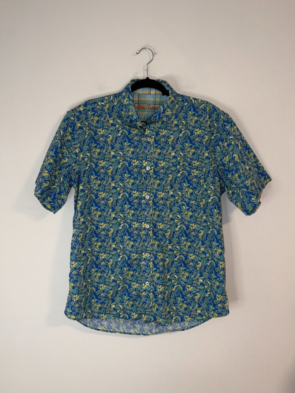 Alan Flusser Floral Paisley Short Sleeve Cotton Button Up Shirt Sz L